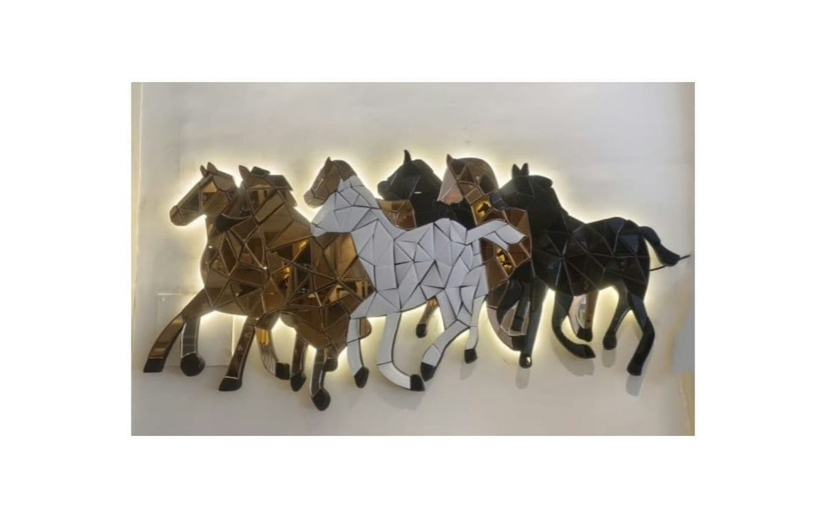 Modern Backlit 7 Horse Mirror Wall Decor