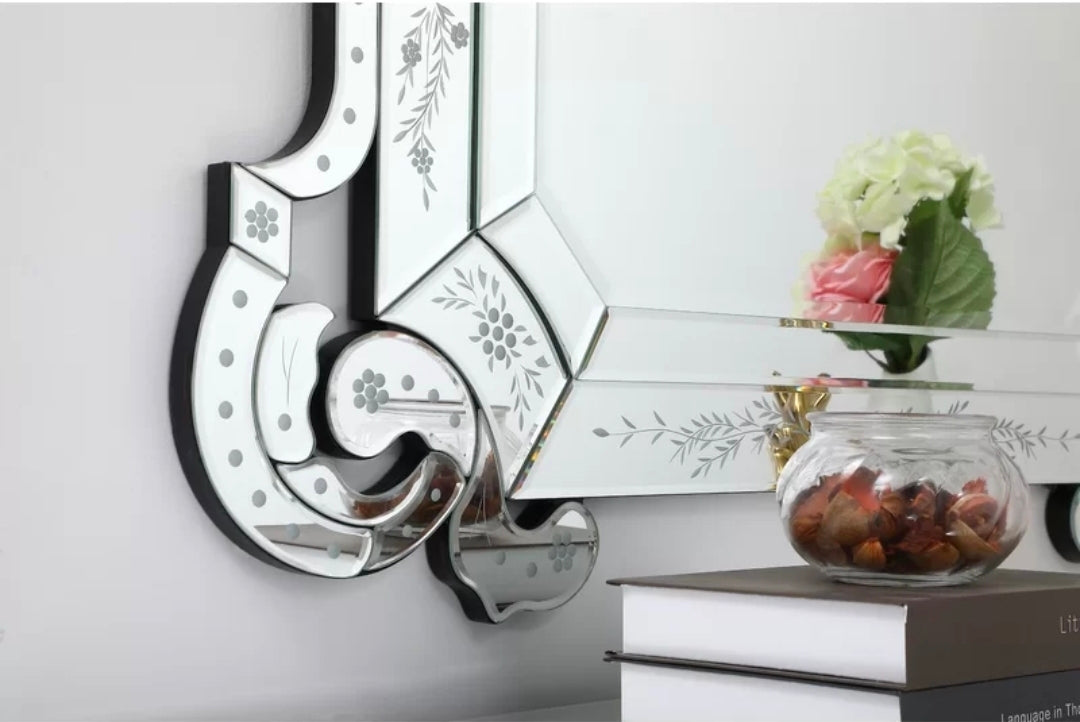 Ornate Floral Etched Wall Mirror