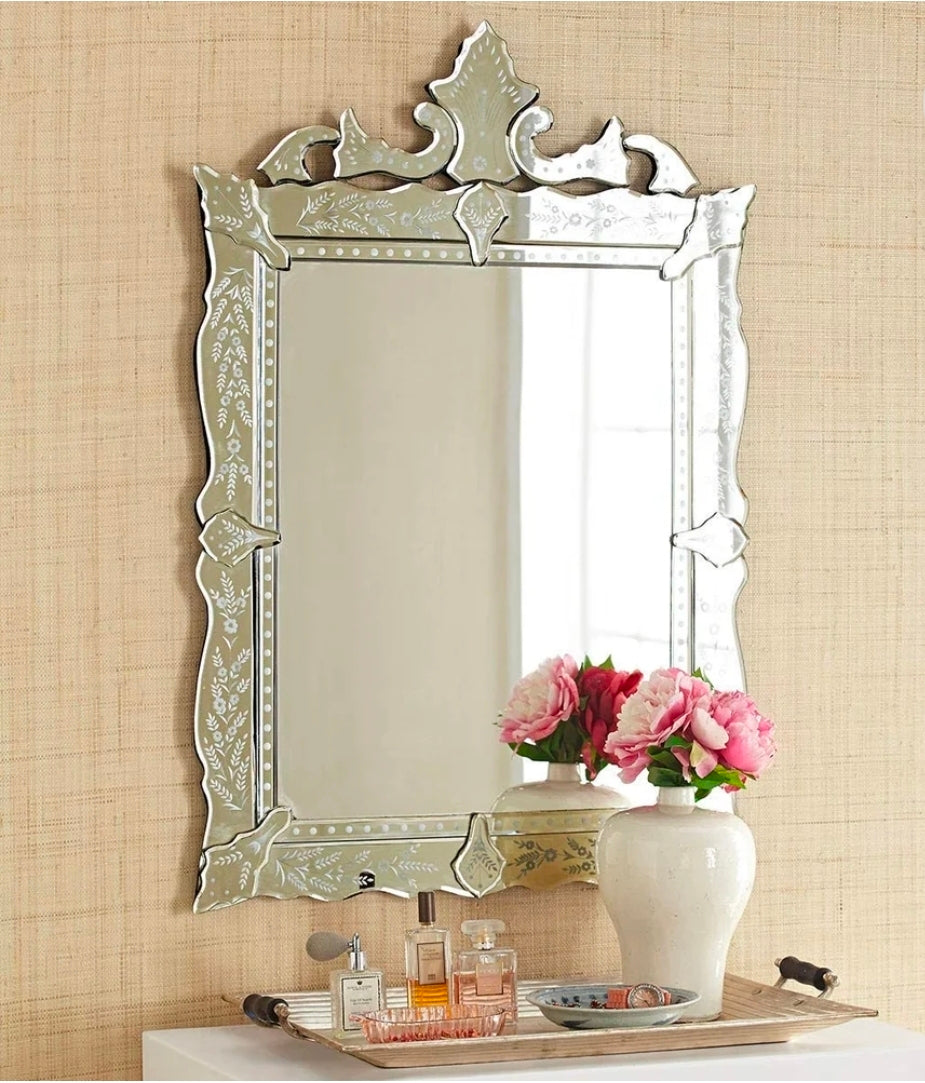 Ornate Venetian Hand-Etched Beveled Wall Mirror