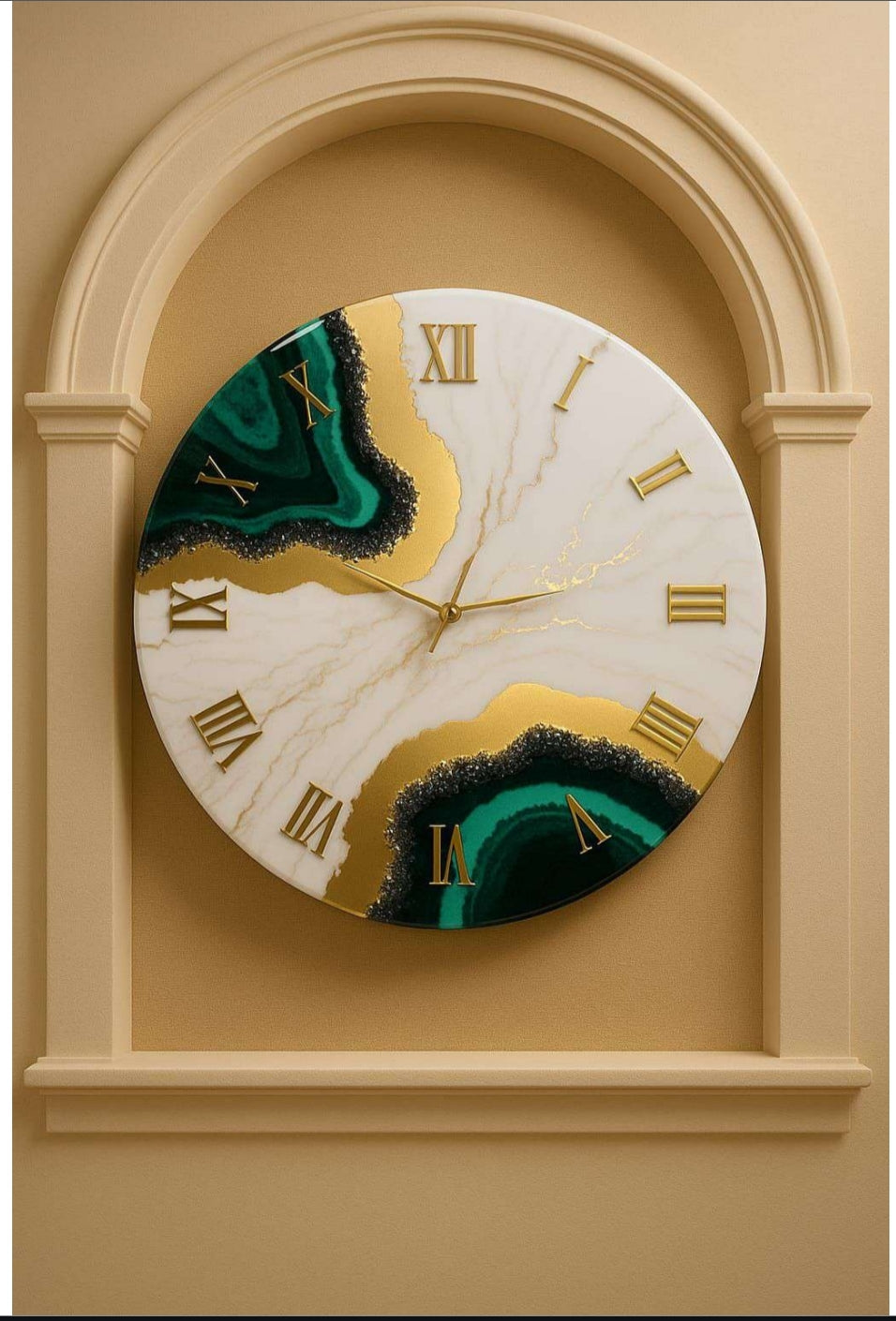Green malachite and marble style resin wall clock