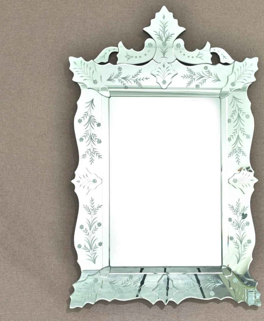 Ornate Venetian Hand-Etched Beveled Wall Mirror