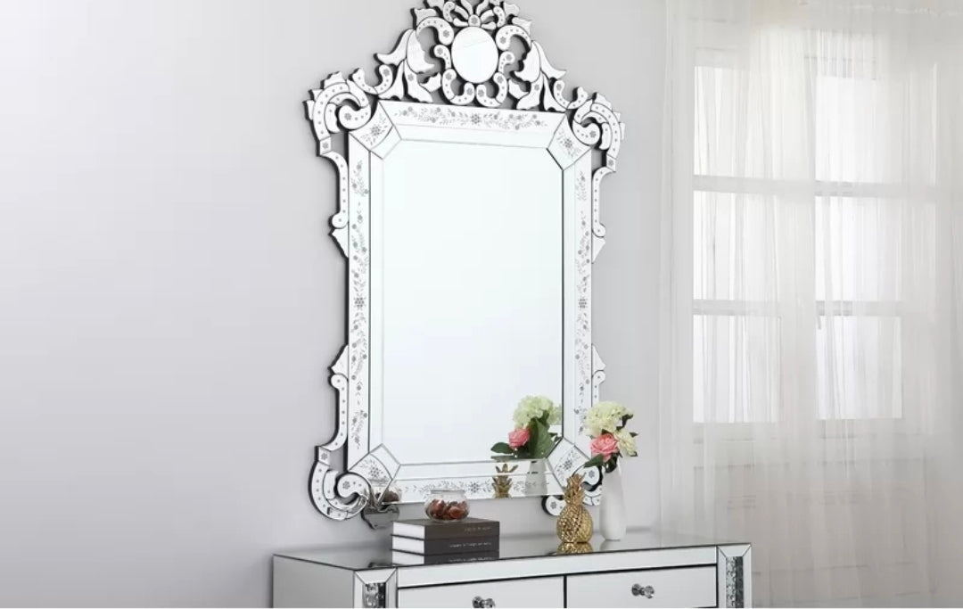 Ornate Floral Etched Wall Mirror