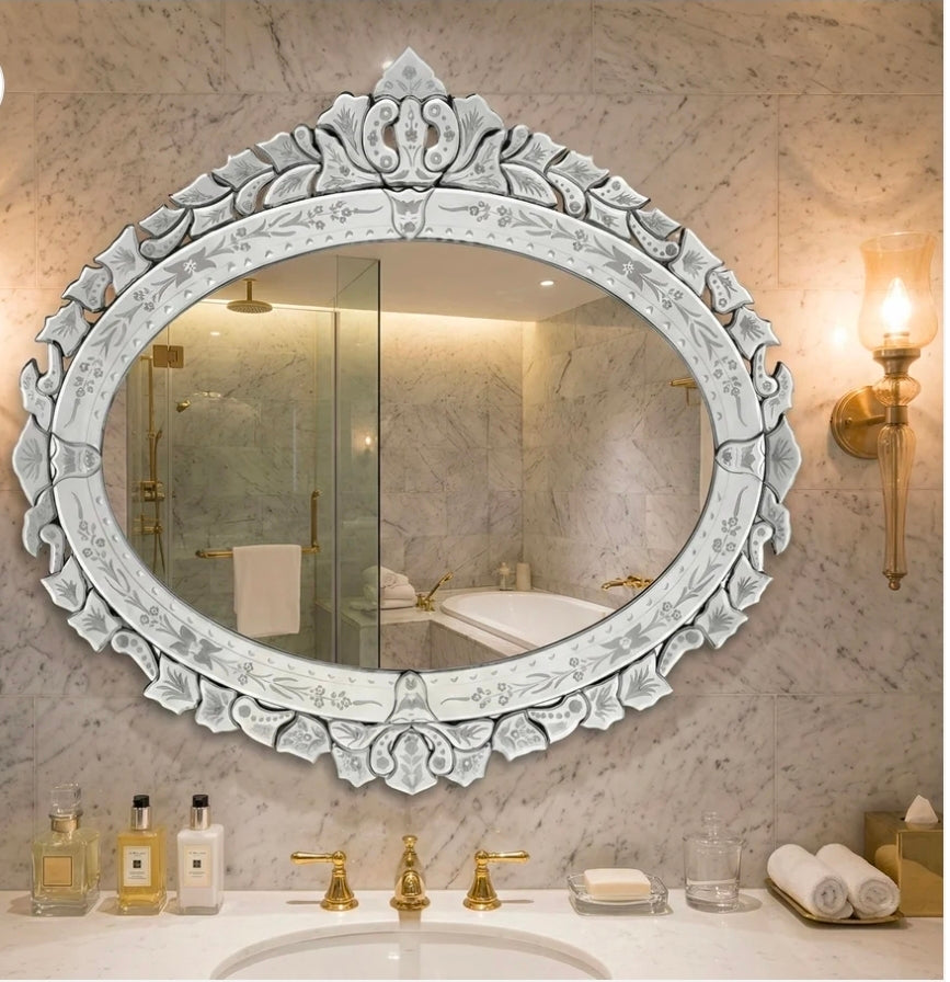 Hand-Carved Venetian Style Oval Mirror