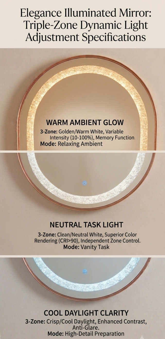 Elegance Series Illuminated Oval Mirror – Rose Gold Aluminium Alloy Edition
