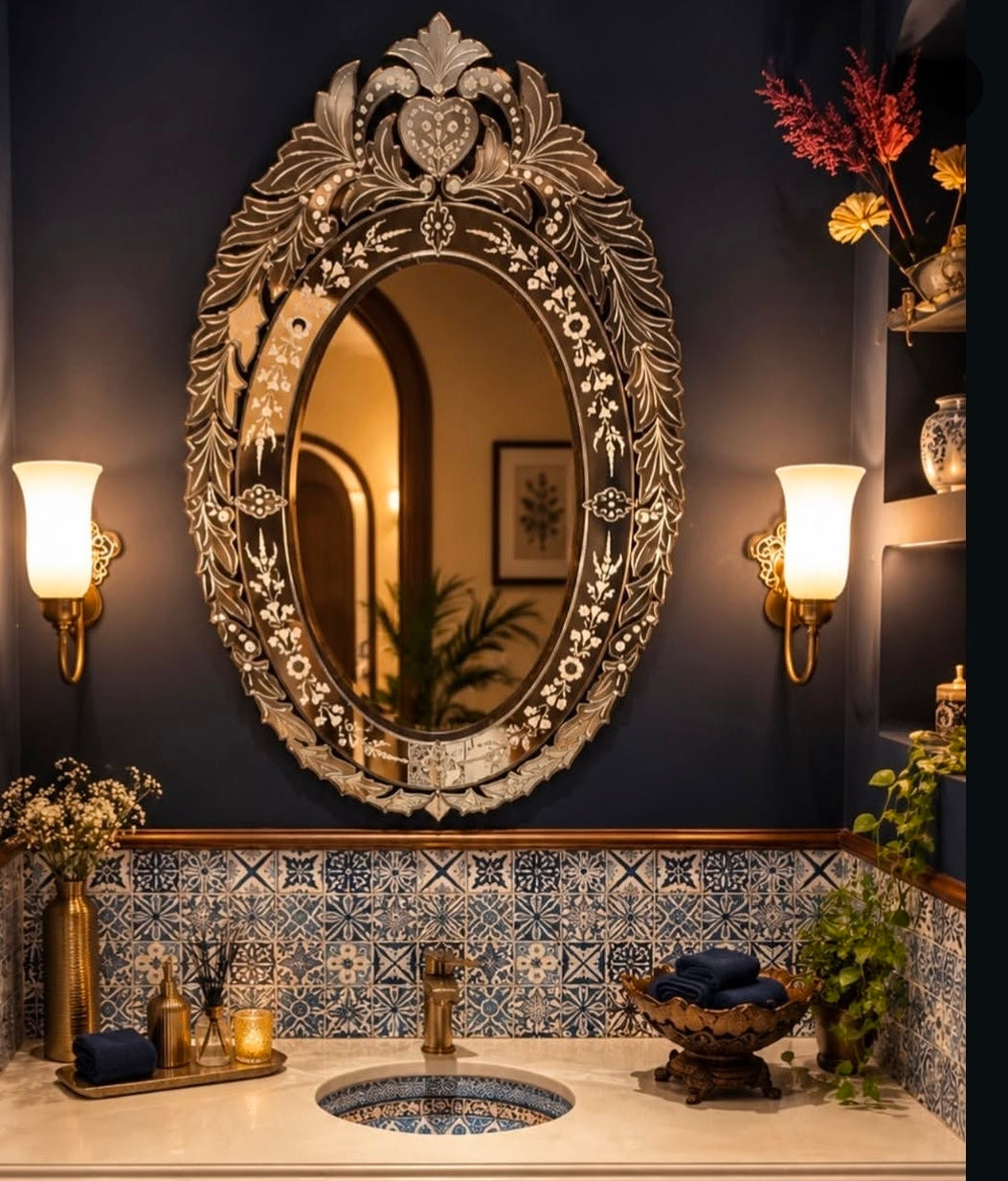Artisanal Leaf Venetian Mirror