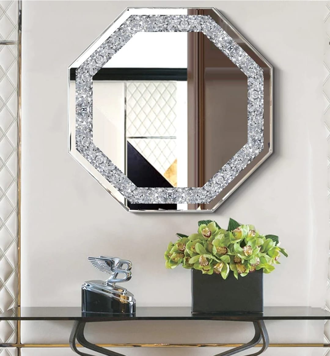 octagon crushed-diamond wall mirror