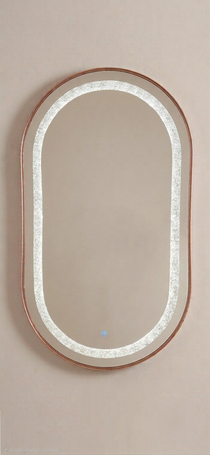 Elegance Series Illuminated Oval Mirror – Rose Gold Aluminium Alloy Edition