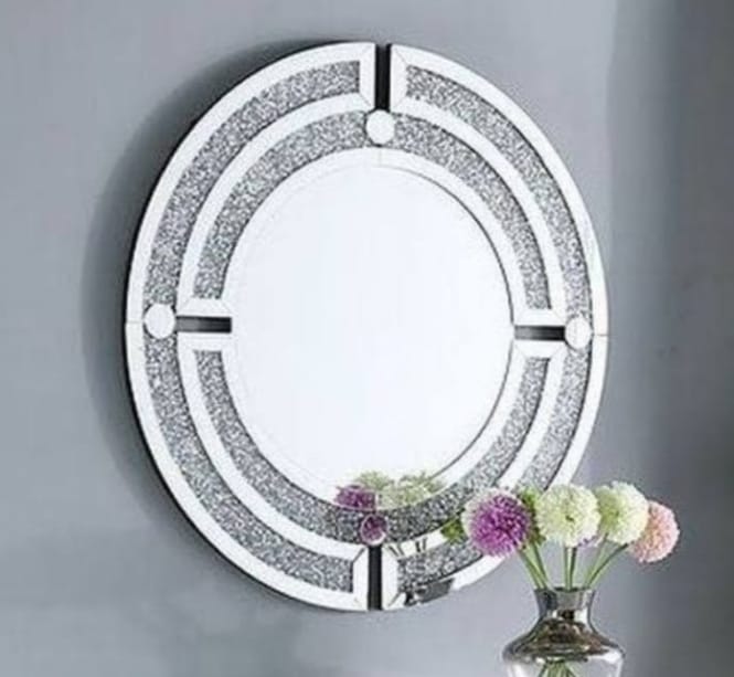Glam Crushed Diamond Round Mirror