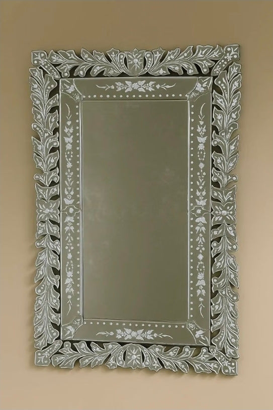 Ornate Rectangular Handcrafted Beveled Artistic Mirror