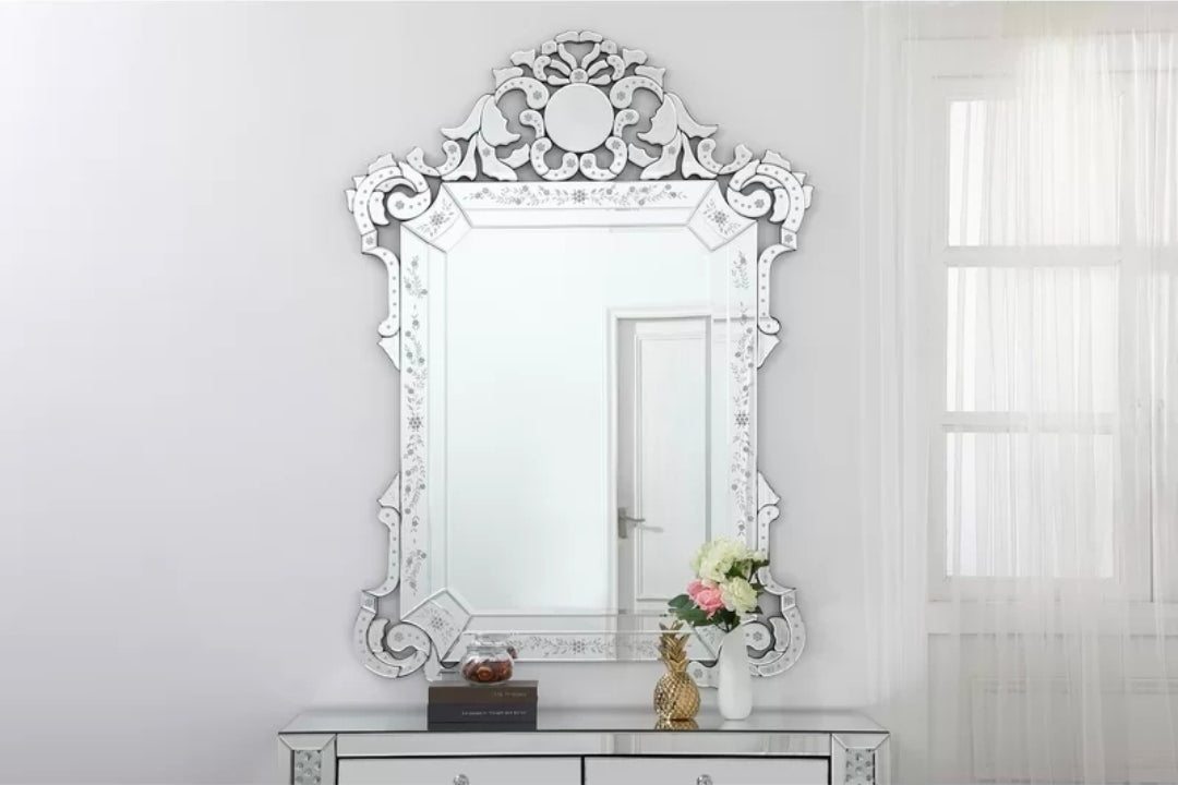 Ornate Floral Etched Wall Mirror