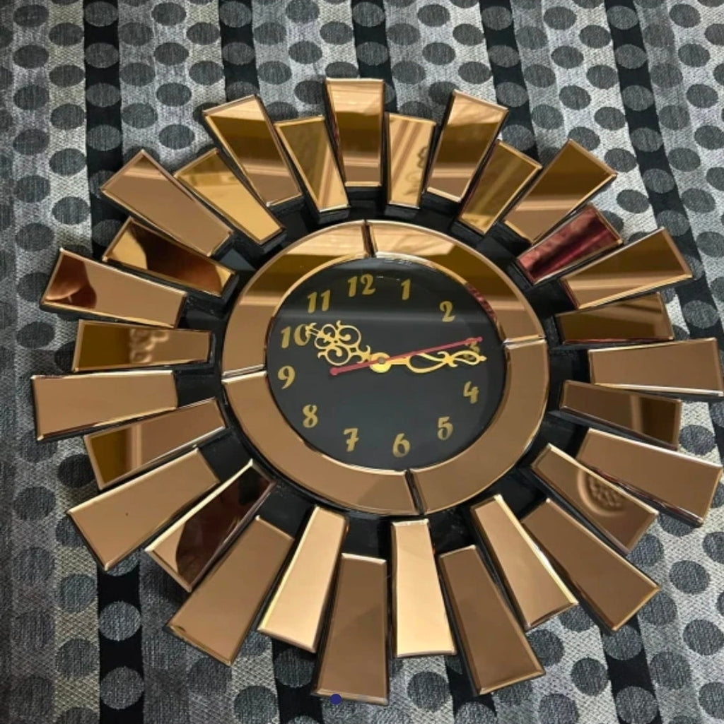 Modern Bronze Sunburst Mirrored Wall Clock