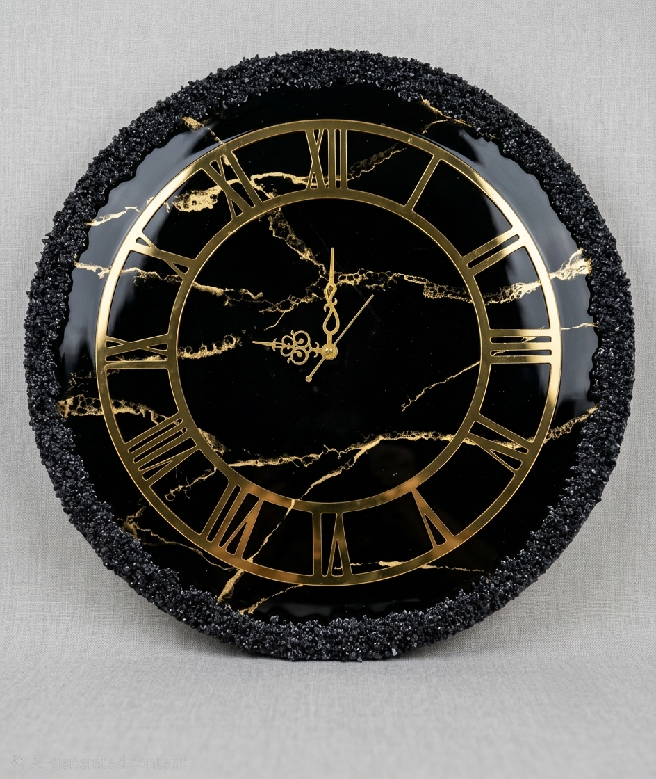 Black and gold resin clock