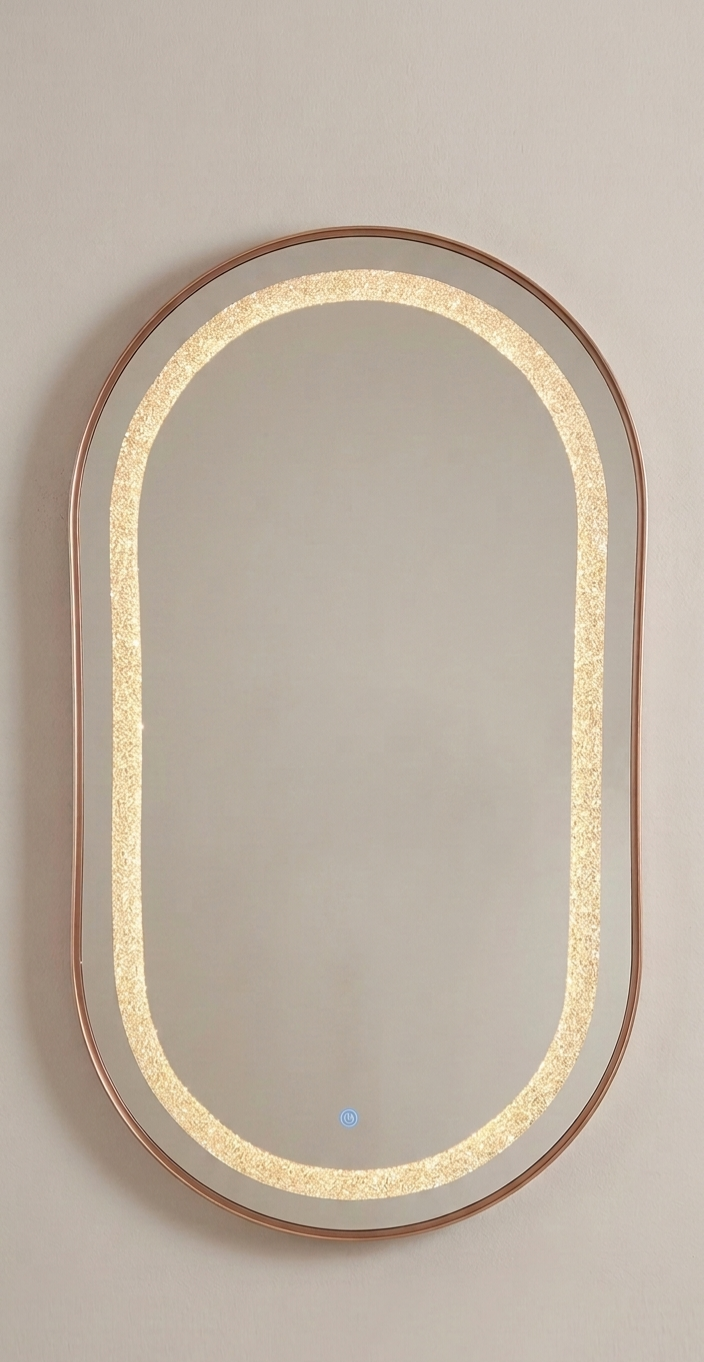 Elegance Series Illuminated Oval Mirror – Rose Gold Aluminium Alloy Edition