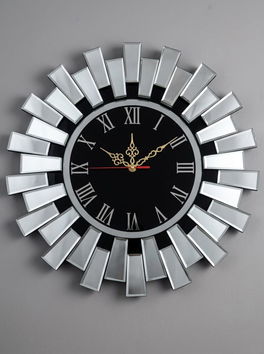 luxury sunburst mirrored wall clock